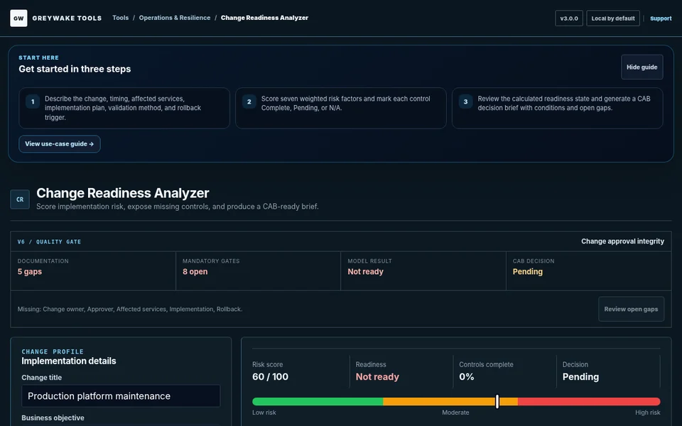 Change Readiness Analyzer interface