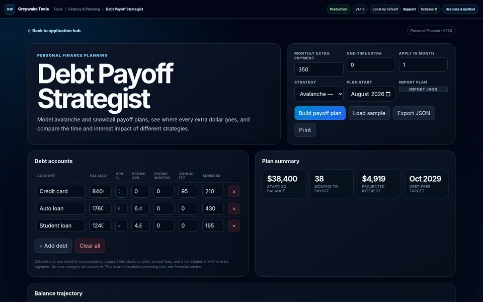 Debt Payoff Strategist application interface