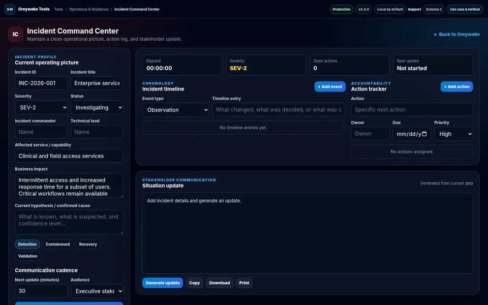 Incident Command Center application interface