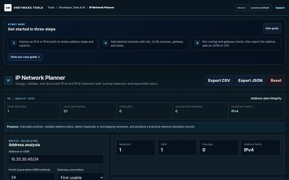 IP Network Planner interface